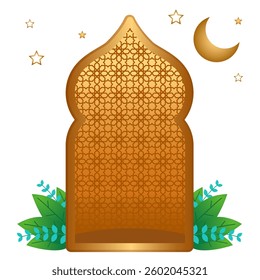 Golden Mosque Arch Background With Moon and Stars