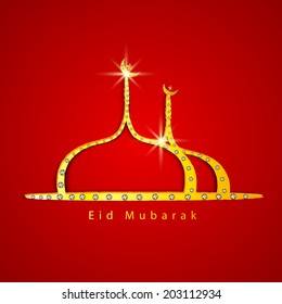 Goldenes Moschee auf rotem Hintergrund für die Feiern des muslimischen Gemeindefestivals Eid Mubarak. 