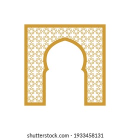Golden Mosque Door with Islamic Ornament - Vector Flat Design Illustration : Suitable for Islamic Theme and Other Graphic Related Assets.