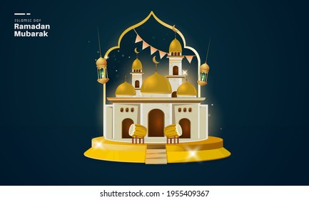 Golden mosque for happy Ramadan greetings background