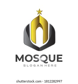 Golden mosque identity logo, mosque icon, places of worship for Muslims