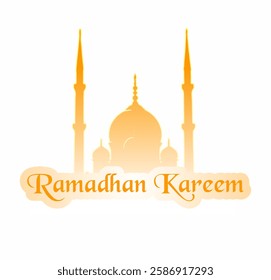 A golden mosque with "Ramadhan Kareem" in a classic font, creating a warm, sacred feel for festive designs.