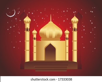 golden mosques in over bright night sky,  Ramadan and Eid Series