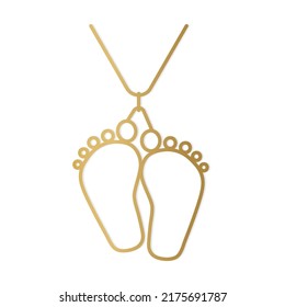 golden mother necklace with baby feet- vector illustration