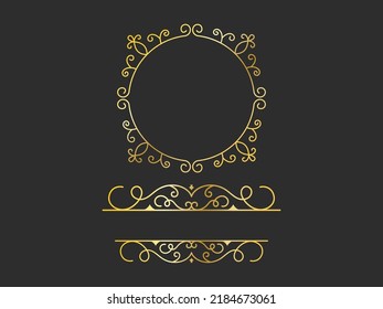 Golden Motif Or Flourish Emblem With Copy Space On Black Background.