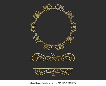 Golden Motif Or Flourish Emblem Logo And Copy Space On Black Background.