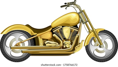 Golden motorcycle on a white background