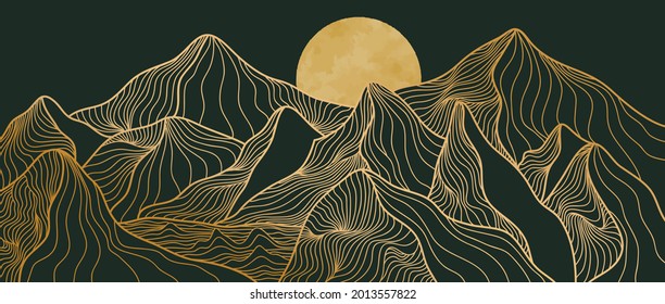 Golden mountain line art, Abstract mountain contemporary aesthetic backgrounds landscapes. use for print art, cover, banner, fabric. Vector illustration