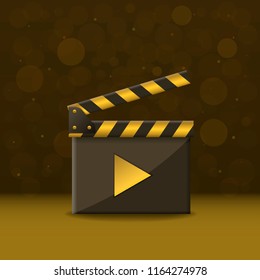 Golden Movie production clapper board. Film industry, Vector illustration