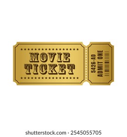 Golden movie ticket template. Admit one. Vector illustration