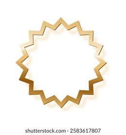 Golden multipoint star frame on white background. Gold stamp, button. Blank space for picture, painting, card. 3d realistic empty template vector illustration. Simple object mockup.