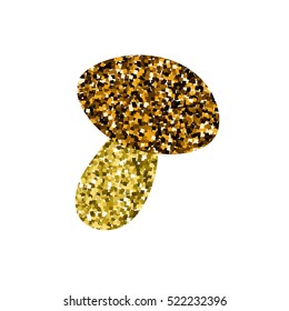 Golden mushroom on white backdrop. Vector illustration.