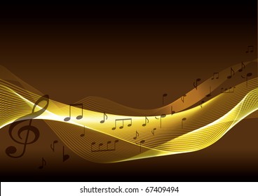 Golden music background with note.