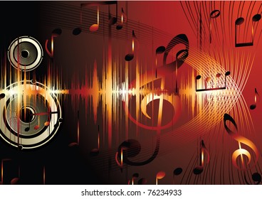 Golden music background with note.