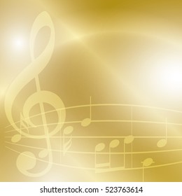 golden music background with notes and lights - vector