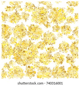 Golden Music Notes Confetti. Vector Falling Down Music Sheet Elements. Round Ornament.