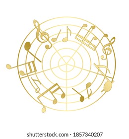 golden music notes with gradient - vector
