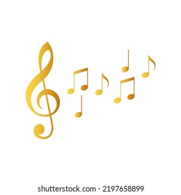 Golden music notes icon. Treble clef. Vector illustration.