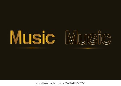 Golden Music Text Vector Design. Bold and Outline Metallic Typography Art. Modern Shiny Gold Lettering. Elegant Music Word Graphics for Logos, Posters, Branding, Print, Digital and Web Use.
