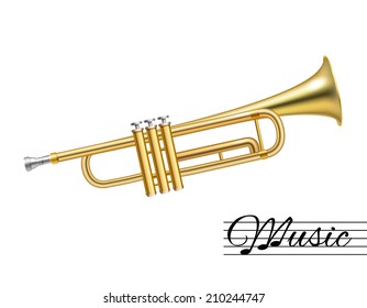 Golden music trumpet isolated on white background vector illustration