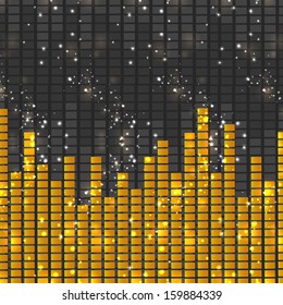 Golden musical background with volume sign, can be use as flyer, banner or poster for discotheque, party and other events.