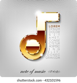 A golden musical note. Cover music hit parade, chart, collection. eps10.