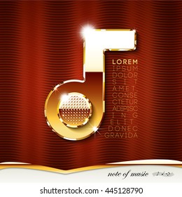 A golden musical note, inlaid. Cover music hit parade, chart, collection. eps10