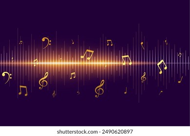 golden musical notes with audio beat for next cover track vector