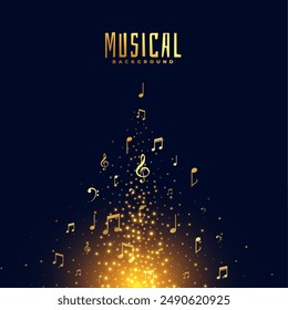 golden musical notes floating background with shiny effect vector 