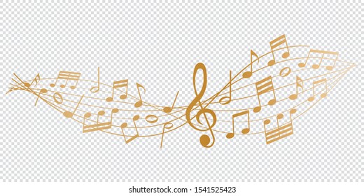 golden musical notes melody on transparent background