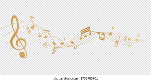 golden musical notes melody on transparent background