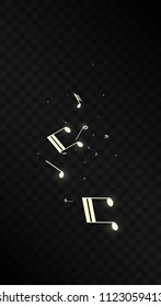 Golden Musical Notes on Black Background. Vector Luminous Musical Symbols. 
 Many Random Falling Notes, Bass and Treble Clef.
 Magic Jazz Background.  Abstract Black and White Vector Illustration.