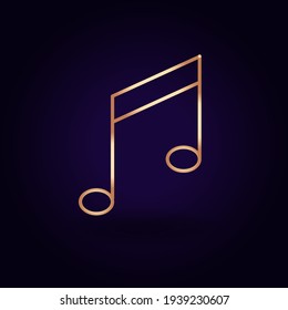 Golden musical sign icon. Golden shiny modern element. Vector sticker. School topics. Part of the set. Vector illustration of EPS 10.