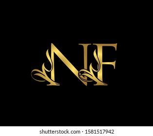 Golden N, F and NF Luxury Logo Icon, Classy Letter Logo Design.