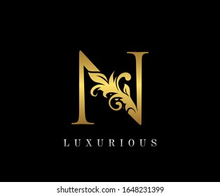 Golden N Luxury Logo Icon, Elegant N Letter Logo Design.