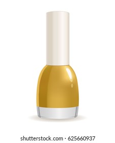 Golden nail enamel. Vector nail polish bottle isolated on white background.