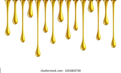 Golden nail polish drops. Dripping golden paint isolated on white background.