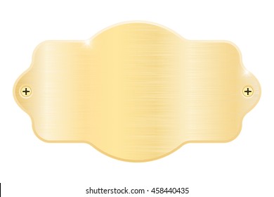 Golden Nameplate. Blank Metal Name Plaque With Screws. Vector Illustration Isolated On White Background