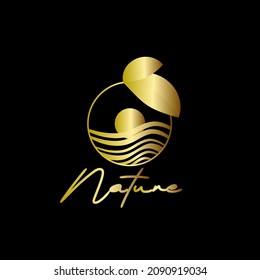 golden nature logo icon for environment company