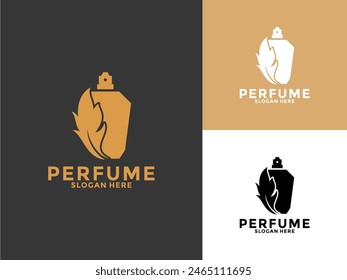 Golden Nature Perfume Bottle logo design, Organic Perfume logo vector template