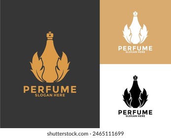 Golden Nature Perfume Bottle logo design, Organic Perfume logo vector template