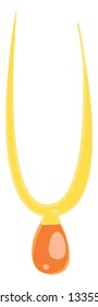 A golden necklace with amber pendant, vector, color drawing or illustration.