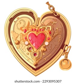 Golden necklace in heart shape over white