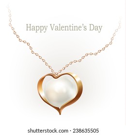 Golden necklace with a pearl pendant, isolated on a white background. Valentine's Day gift. Vector illustration