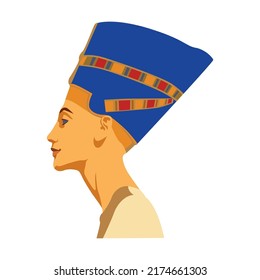 Golden Nefertiti symbol of ancient Egypt vector illustration. Cartoon Sphynx, pharaoh statue, monuments, sarcophagus isolated on white