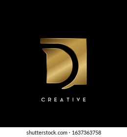 Golden Negative Space D letter Logo.  Creative design concept geometric shape with negative space letter D logo for initial, technology or business identity.
