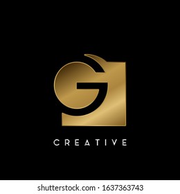Golden Negative Space G letter Logo.  Creative design concept  geometric shape with negative space letter G logo for initial, technology or business identity.