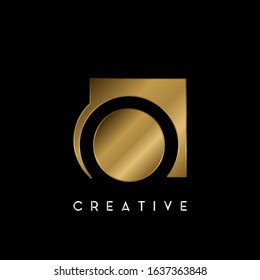 Golden Negative Space O letter Logo.  Creative design concept geometric shape with negative space letter O logo for initial, technology or business identity.