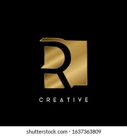 Golden Negative Space R letter Logo.  Creative design concept geometric shape with negative space letter R logo for initial, technology or business identity.