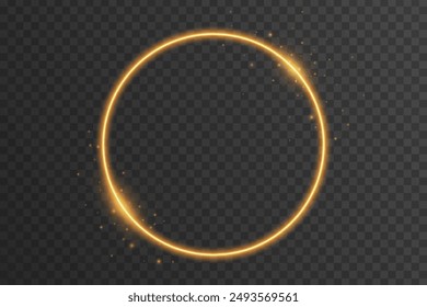 Golden neon banner with sparks isolated on transparent background. Frame design. Glowing sparkling ring frame. Light effect. Vector illustration. EPS 10